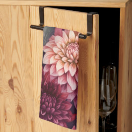 Watercolor Red Rosa Dahlia Mönster Design Kökshandduk