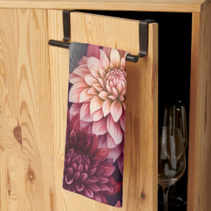 Watercolor Red Rosa Dahlia Mönster Design Kökshandduk