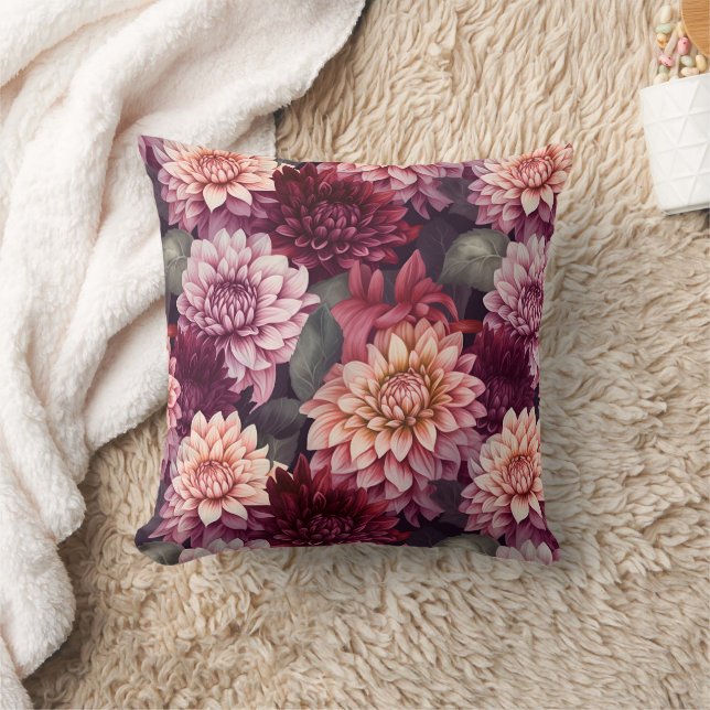 Watercolor Red Rosa Dahlia Mönster Design Kudde (Filt)