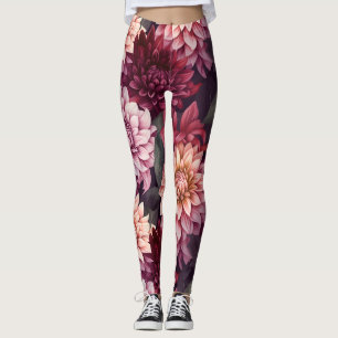 Watercolor Red Rosa Dahlia Mönster Design Leggings