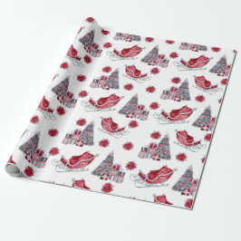 Watercolor Red Sleigh, Julgran, Paket Presentpapper