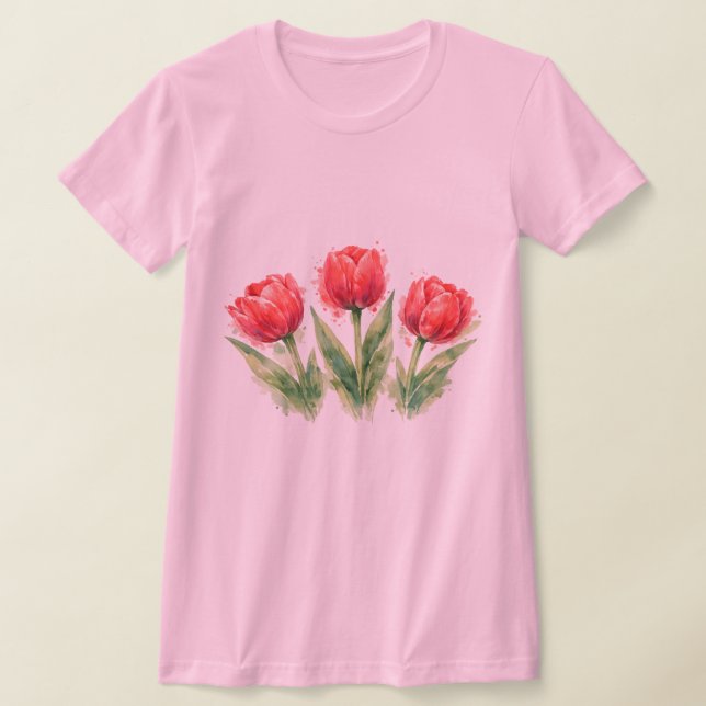 Watercolor Red Tulips T Shirt (Laydown)