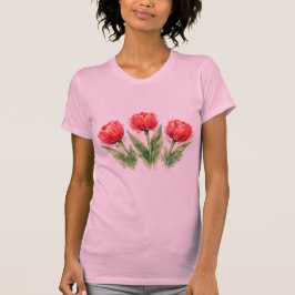 Watercolor Red Tulips T Shirt