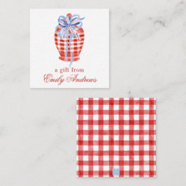 Watercolor Red & White Gingham Bow Ginger Burk Anteckningskort
