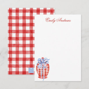 Watercolor Red & White Gingham Bow Ginger Burk Tack Kort