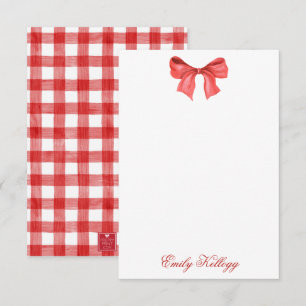 Watercolor Red & White Gingham Bow Tack Kort