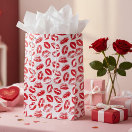 Watercolor Red White Lips Pattern Valentine's Day