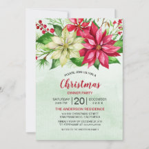 Watercolor Red White Poinsettia Blommigt jul