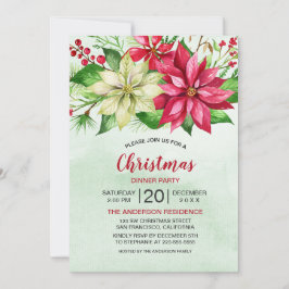 Watercolor Red White Poinsettia Blommigt jul