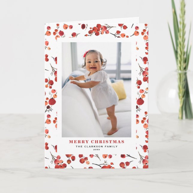 Watercolor Red Winterbär Photo God jul Helgkort (Framsida)