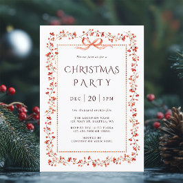 Watercolor Red Winterberry Ram jul Party Inbjudningar