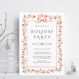 Watercolor Red Winterberry Ram Julfest Inbjudningar