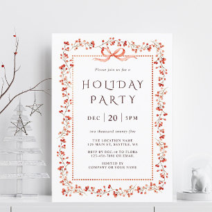 Watercolor Red Winterberry Ram Julfest Inbjudningar