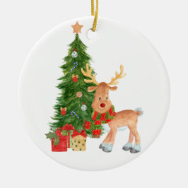 Watercolor Reindeer Baby Julgransprydnad Keramik
