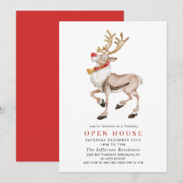 Watercolor Reindeer CHRISTMAS HELGDAG OPEN HOUSE Inbjudningar