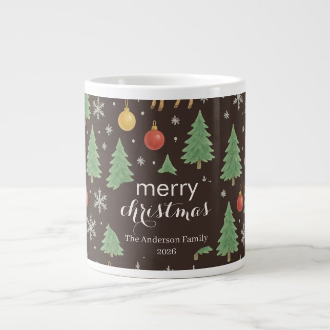 Watercolor Reindeer & Christmas Tree -  Jumbo Mugg (Framsidan)