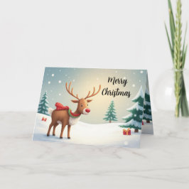Watercolor Reindeer Holiday Card Kort