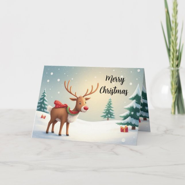 Watercolor Reindeer Holiday Card Kort (Framsida)
