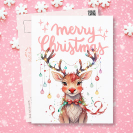 Watercolor Reindeer Rudolph och jul Ljus Vykort