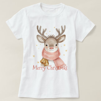 Watercolor Reindeer With Gift Custom T Shirt