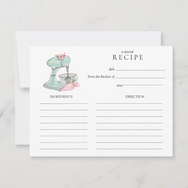 Watercolor Retro Cake mixer  baking Recipe card Anteckningskort (Framsida)