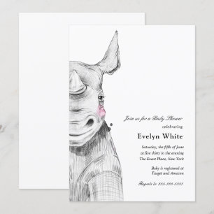 Watercolor Rhino Inbjudan till babyvisningsprogr