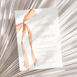 Watercolor Ribbon Bow Apricot Orange Bröllop Inbjudningar