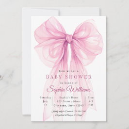 Watercolor Ribbon Girl Baby Shower Invite Inbjudningar