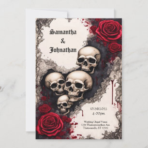 Watercolor Ribbon Skull och Ro Goth Bröllop Inbjudningar