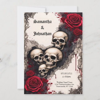 Watercolor Ribbon Skull och Ro Goth Bröllop Inbjudningar