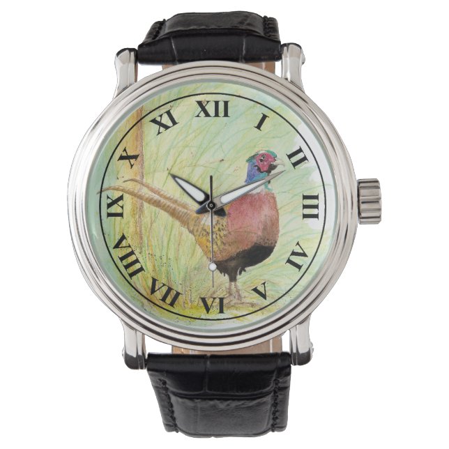 Watercolor Ring-Necked Pheasant Game Bird Armbandsur (Framsida)