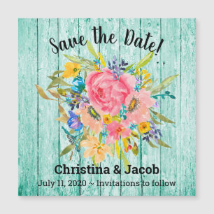Watercolor Ro Blommigt Bouquet Aqua Spara datum