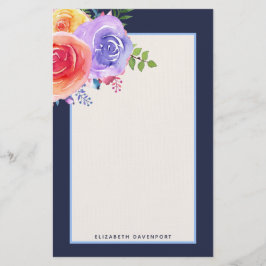 Watercolor Ro Blommigt Bouquet Brevpapper