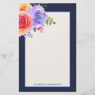 Watercolor Ro Blommigt Bouquet Brevpapper