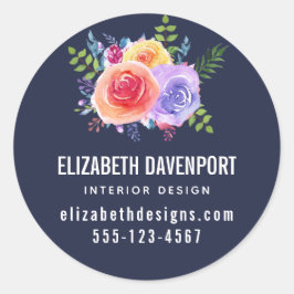 Watercolor Ro Blommigt Bouquet Business Runt Klistermärke
