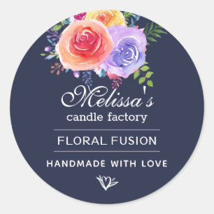 Watercolor Ro Blommigt Bouquet Candle Soap Runt Klistermärke
