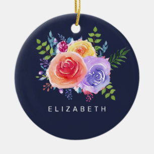 Watercolor Ro Blommigt Bouquet Julgransprydnad Keramik