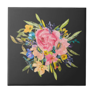 Watercolor Ro Blommigt Bouquet Kakelplatta