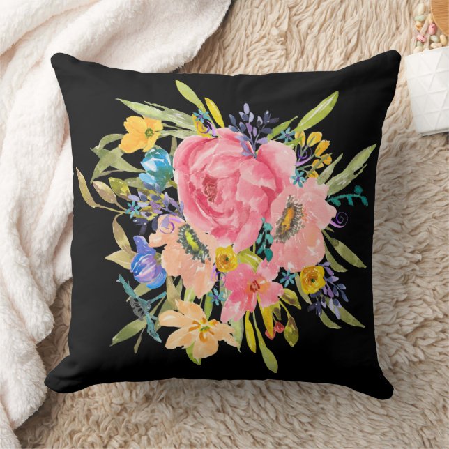 Watercolor Ro Blommigt Bouquet Kudde (Filt)