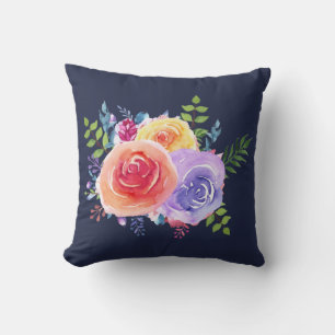 Watercolor Ro Blommigt Bouquet Kudde