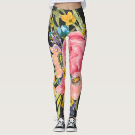 Watercolor Ro Blommigt Bouquet Leggings