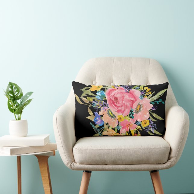 Watercolor Ro Blommigt Bouquet Lumbarkudde (Stol)