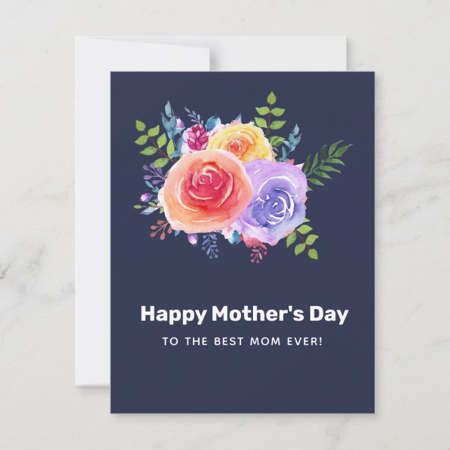 Watercolor Ro Blommigt Bouquet Mors dag Julkort (Framsida)