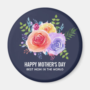 Watercolor Ro Blommigt Bouquet Mors dag Magnet