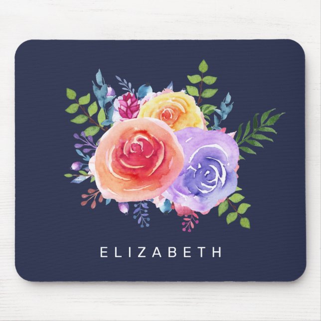 Watercolor Ro Blommigt Bouquet Musmatta (Framsidan)