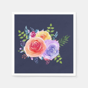 Watercolor Ro Blommigt Bouquet Pappersservett