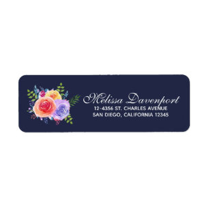 Watercolor Ro Blommigt Bouquet Returadress Etikett