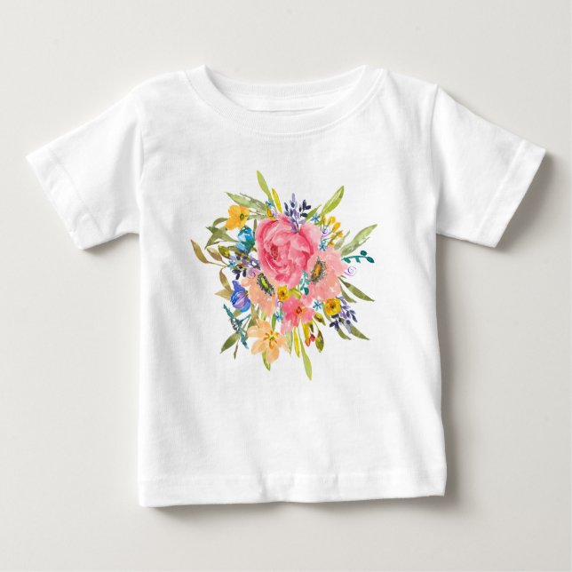 Watercolor Ro Blommigt Bouquet T Shirt (Framsida)