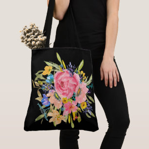 Watercolor Ro Blommigt Bouquet Tygkasse