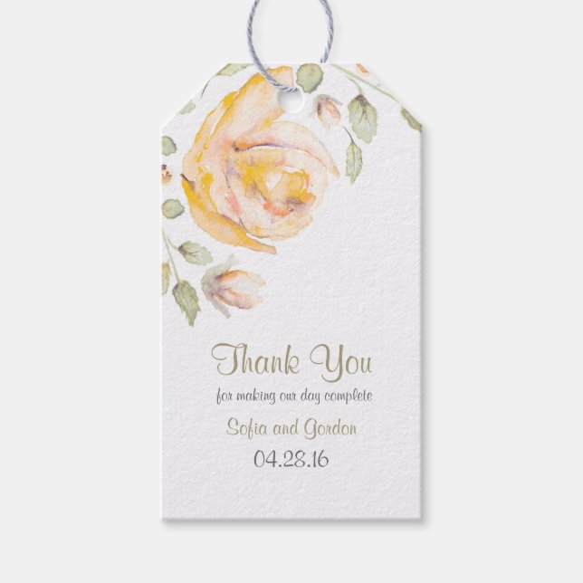 Watercolor Ro Blommigt Bröllop Presentetikett (Framsidan)